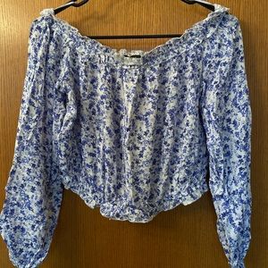 Dynamite Off the Shoulder Blue Floral Top